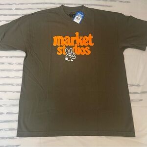 Market Studios Olive Green Tee with Orange Graphic